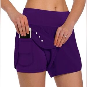 Ksmien Women's 2 in 1 Running Shorts Size: Small Color: Purple